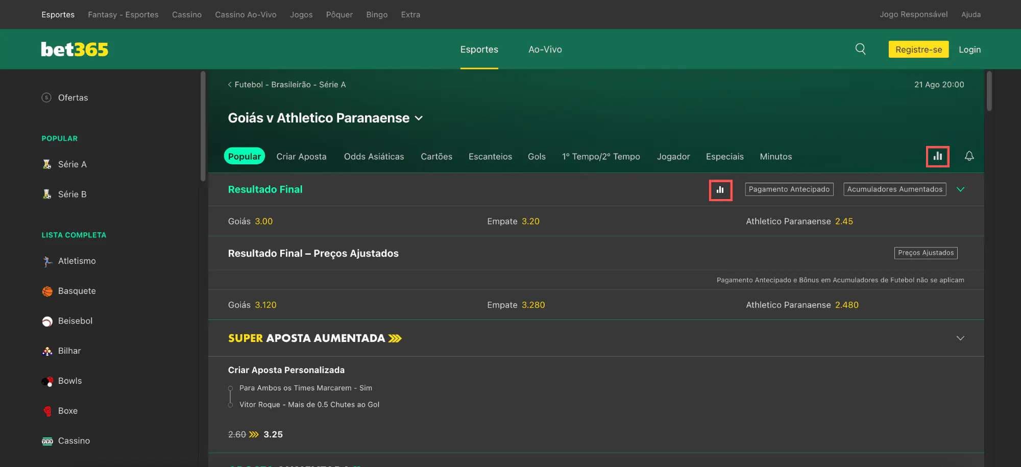 estatisticas na bet365