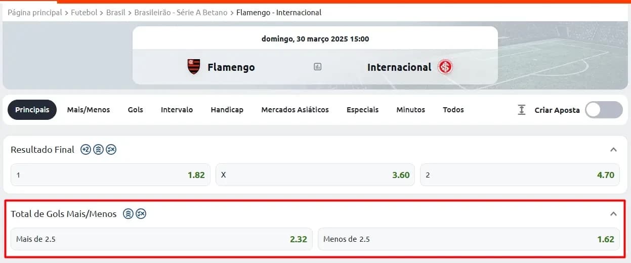2.5 gols betano