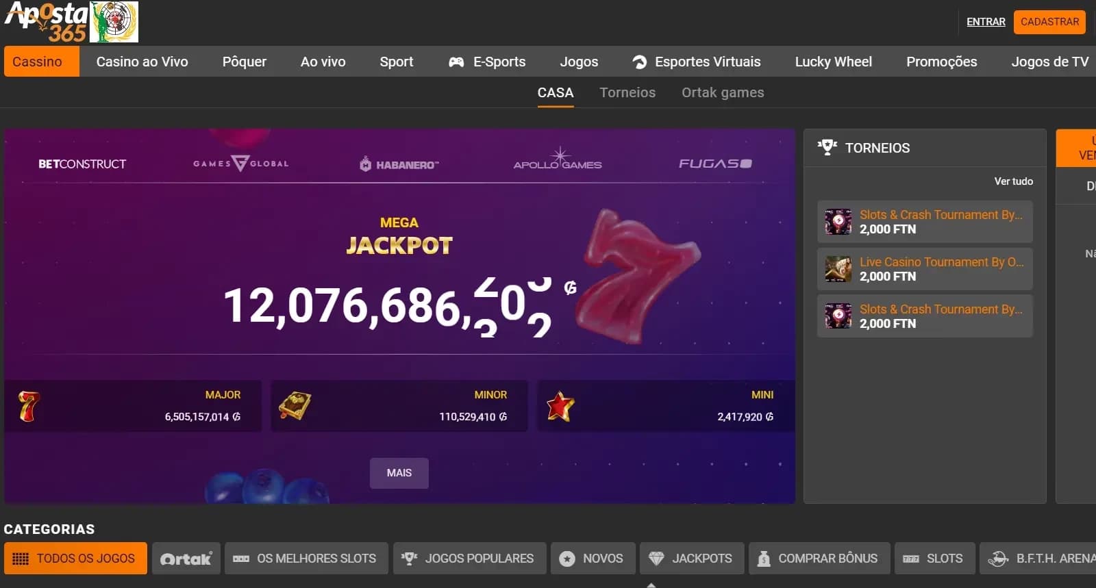 seção de cassino no site aposta365