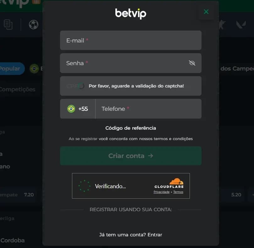 cadastro na betvip