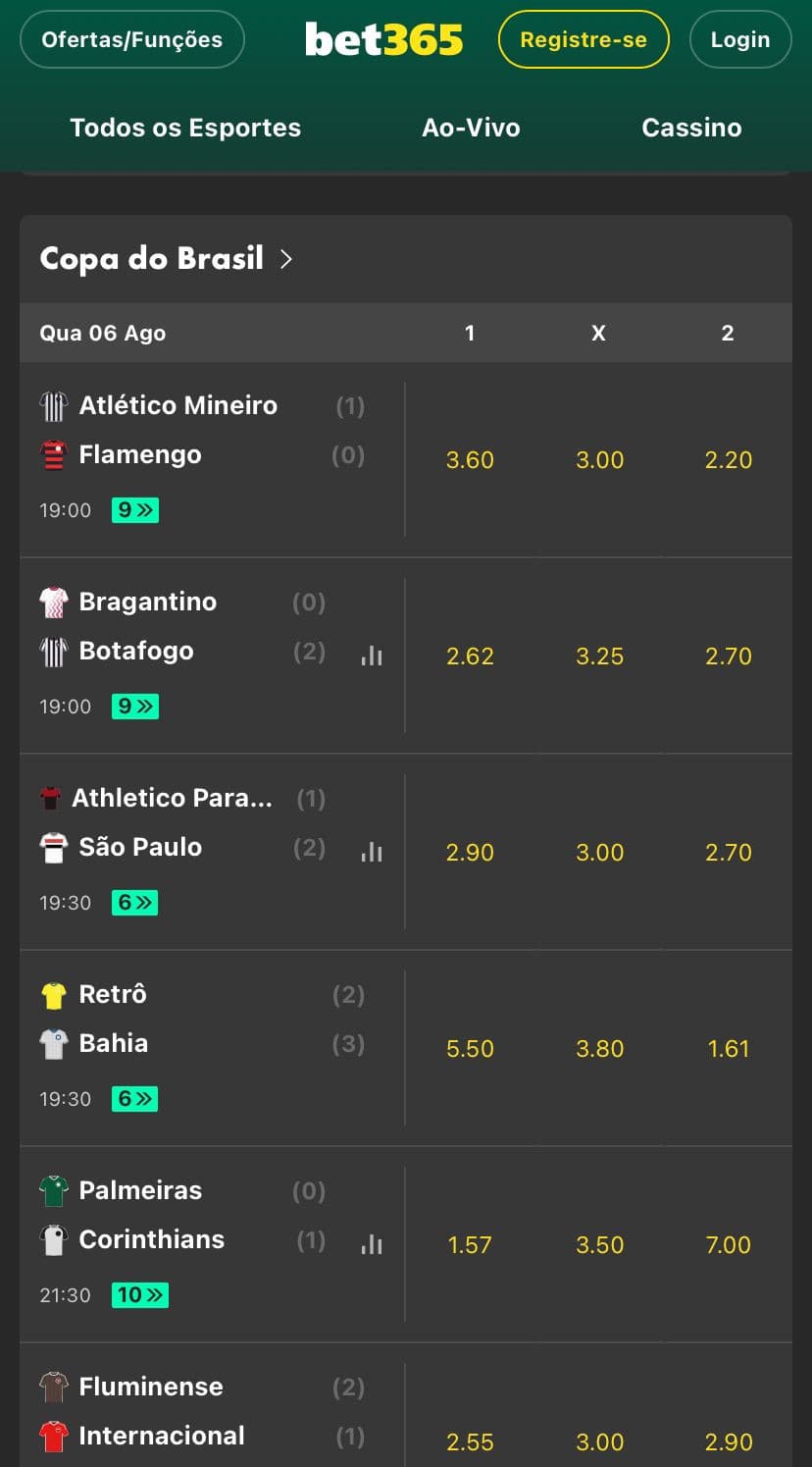 Página de aposta na Bet365