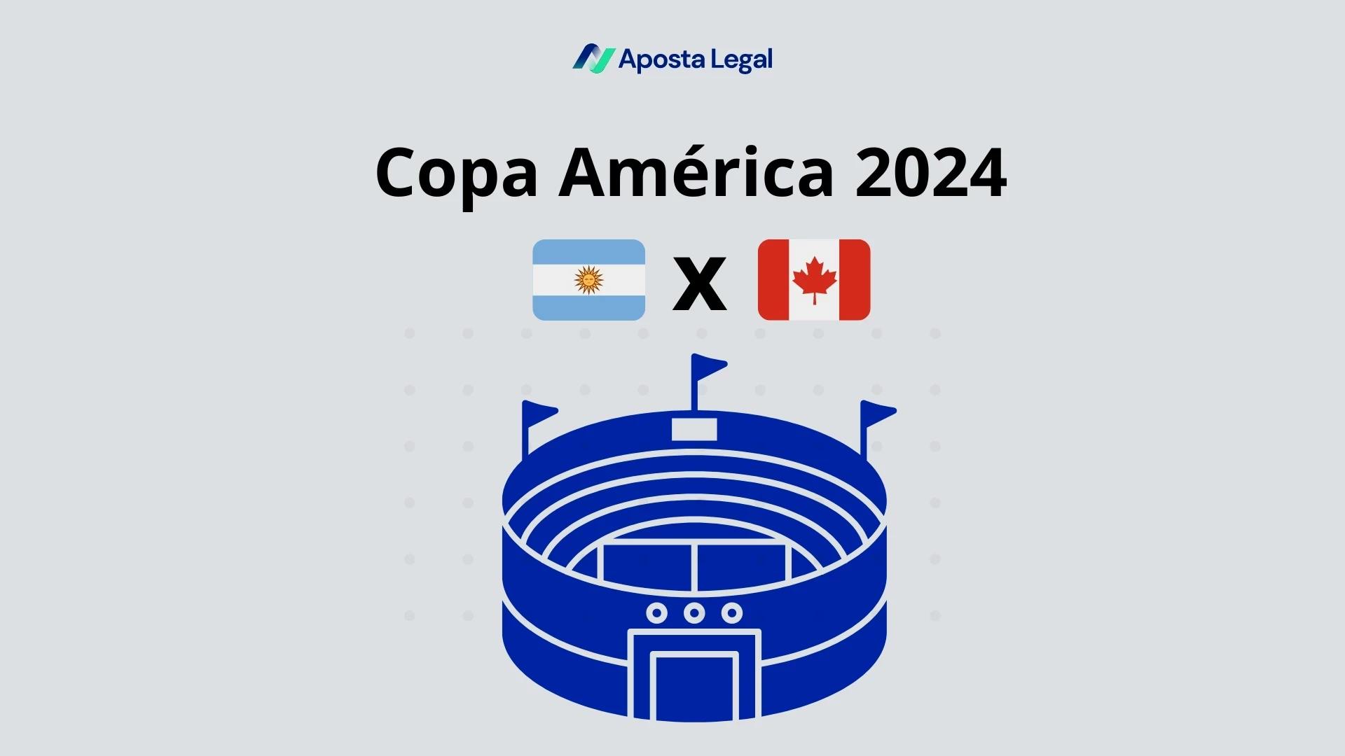 capa cinza com imagem de um vetor de estadio na cor azul com as bandeiras da argentina e canadá acima, e o titulo Copa America 2024