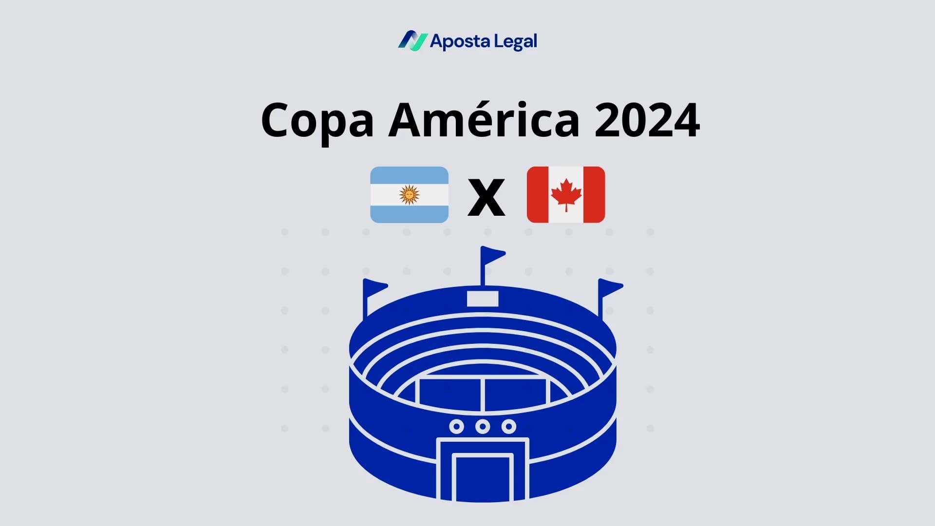 capa cinza com imagem de um vetor de estadio na cor azul com as bandeiras da argentina e canadá acima, e o titulo Copa America 2024