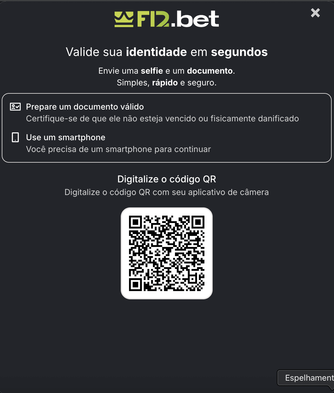 Verificação de conta na F12Bet