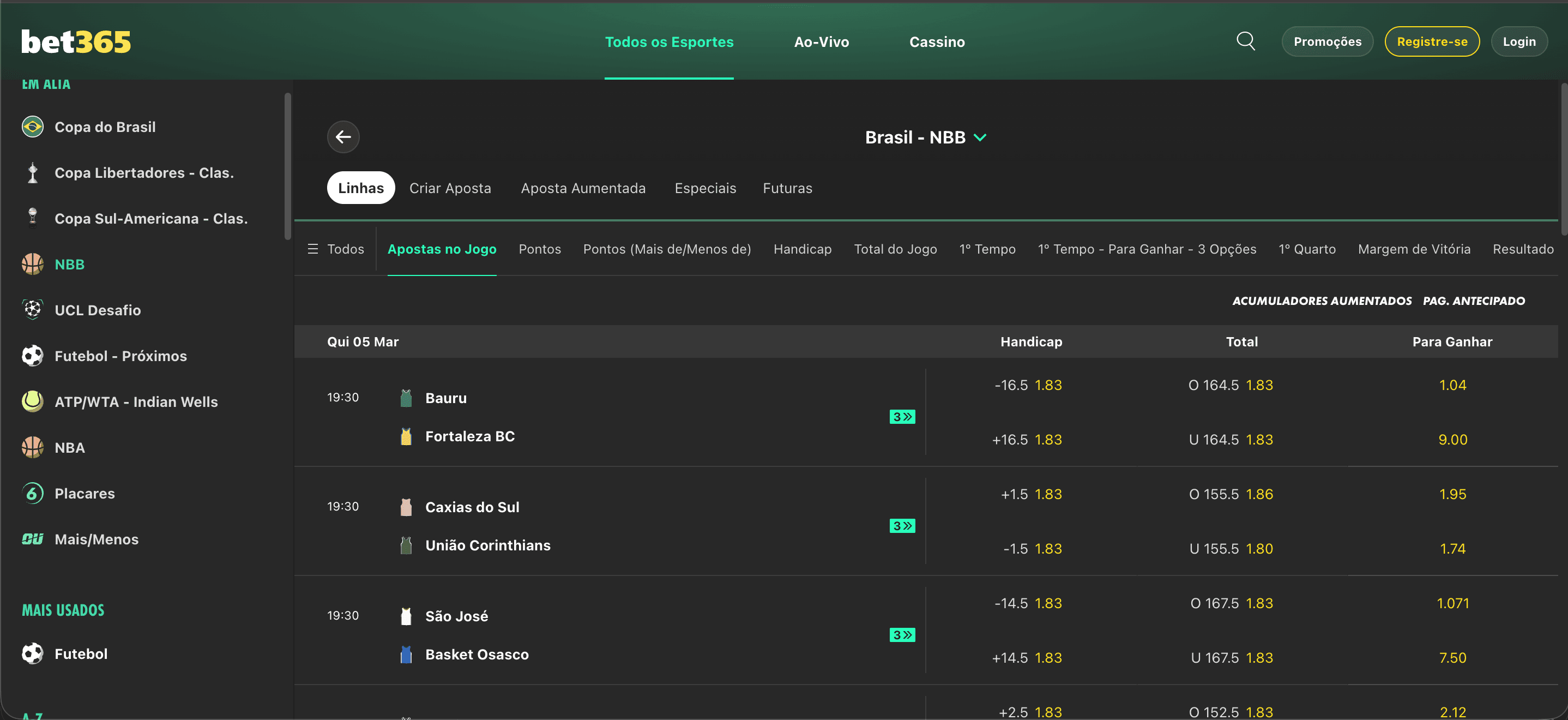 Página inicial da Bet365
