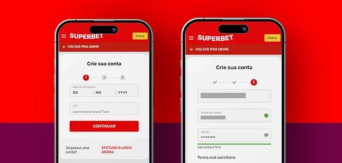 Dois celulares mostrando o aplicativo Superbet