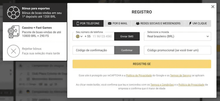 página de cadastro da melbet solicitando numero de telefone