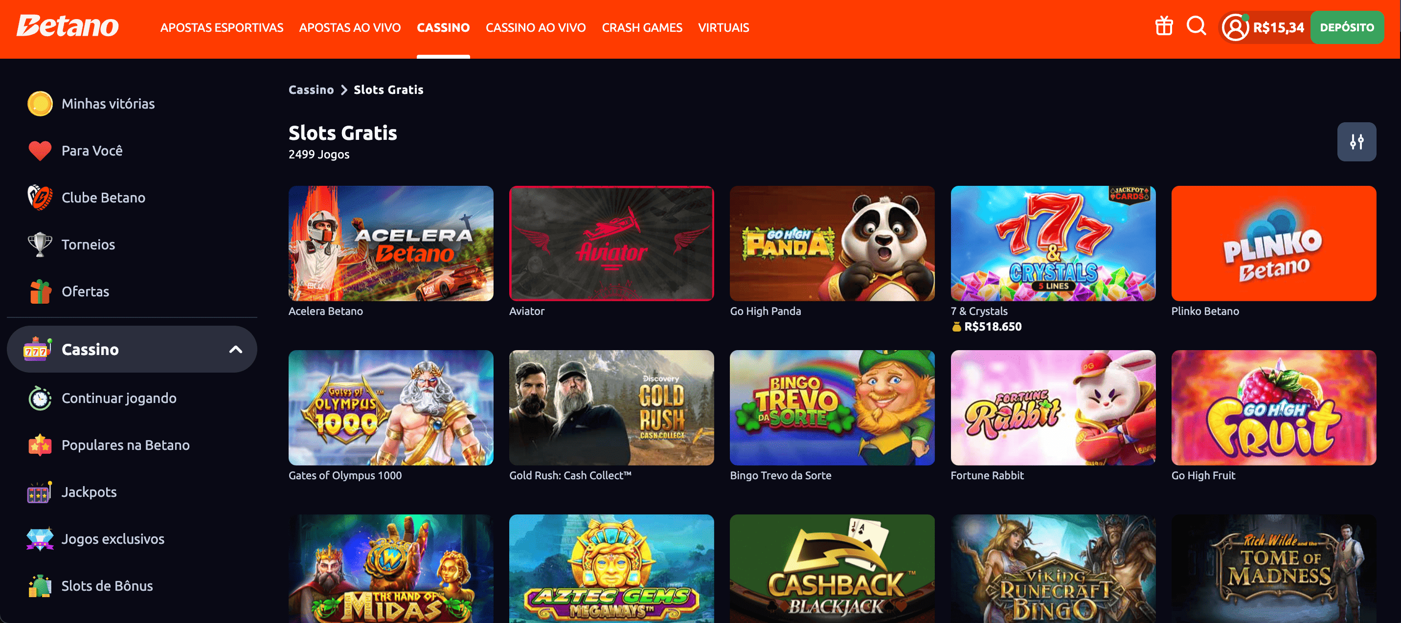 Página Slots Grátis na Betano