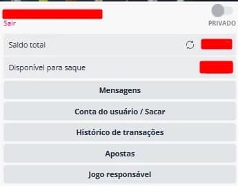 tela de saque da novibet