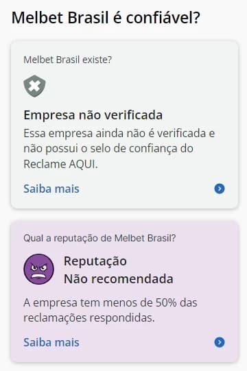 categorizaçao da melbet como nao recomendada no reclame aqui