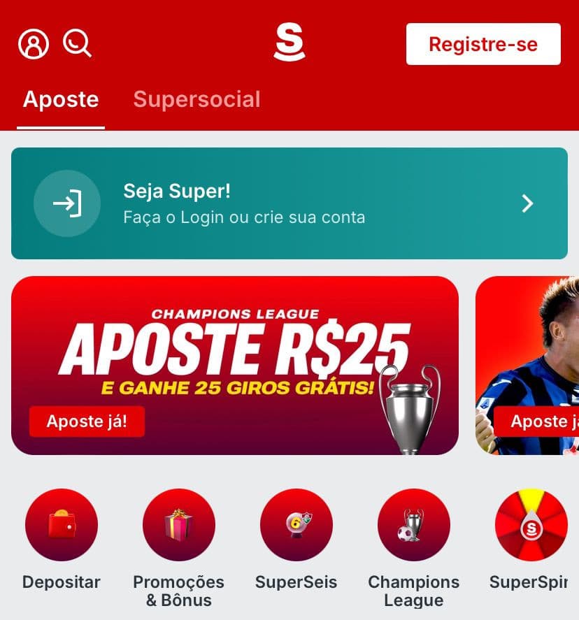 Página inicial da Superbet