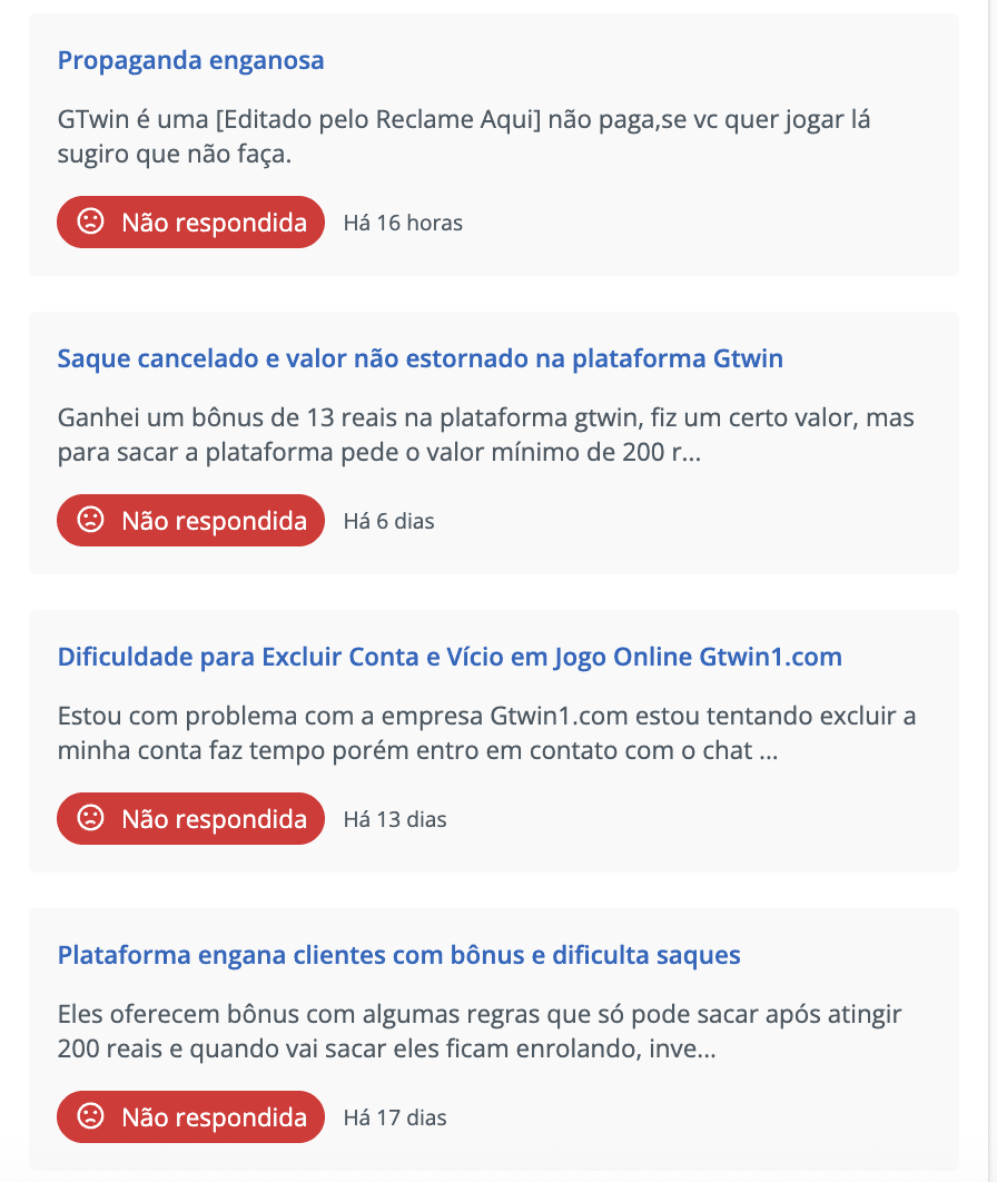 Página da GTwin no Reclame Aqui