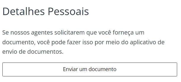 tela de verificação informando "detalhes pessoais" e "enviar documento"