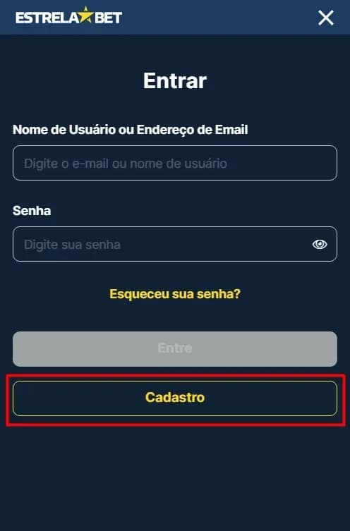 etapa de cadastro da estrelabet clicando no botão de cadastro