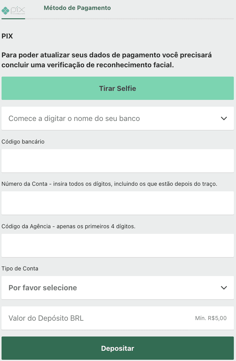 Página de depósito na Bet365