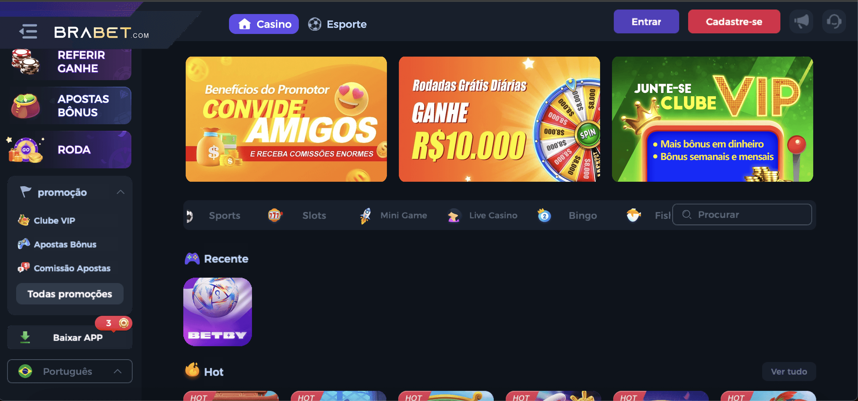 Página inicial da Brabet Cassino