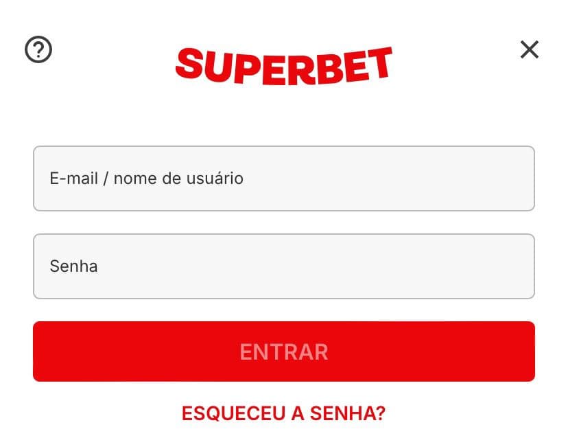 Página de login da Superbet em mobile
