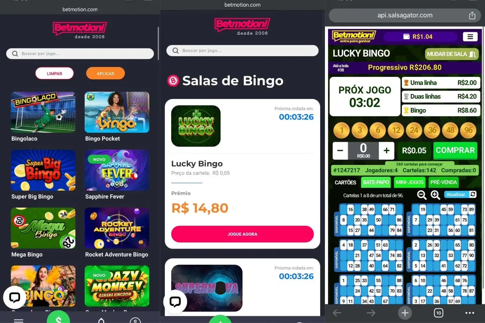 telas de bingo da betmotion no celular