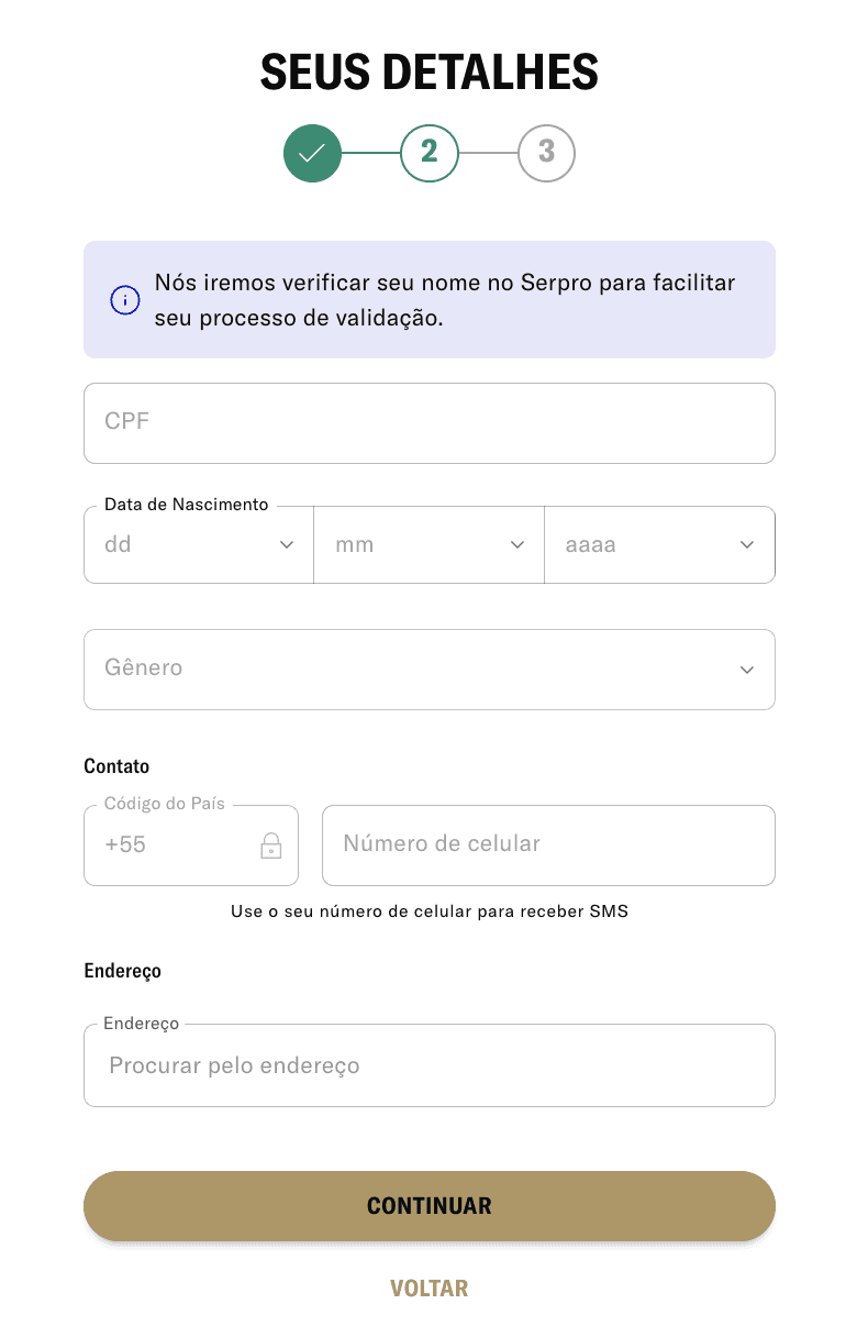 Tela de cadastro na BetMGM