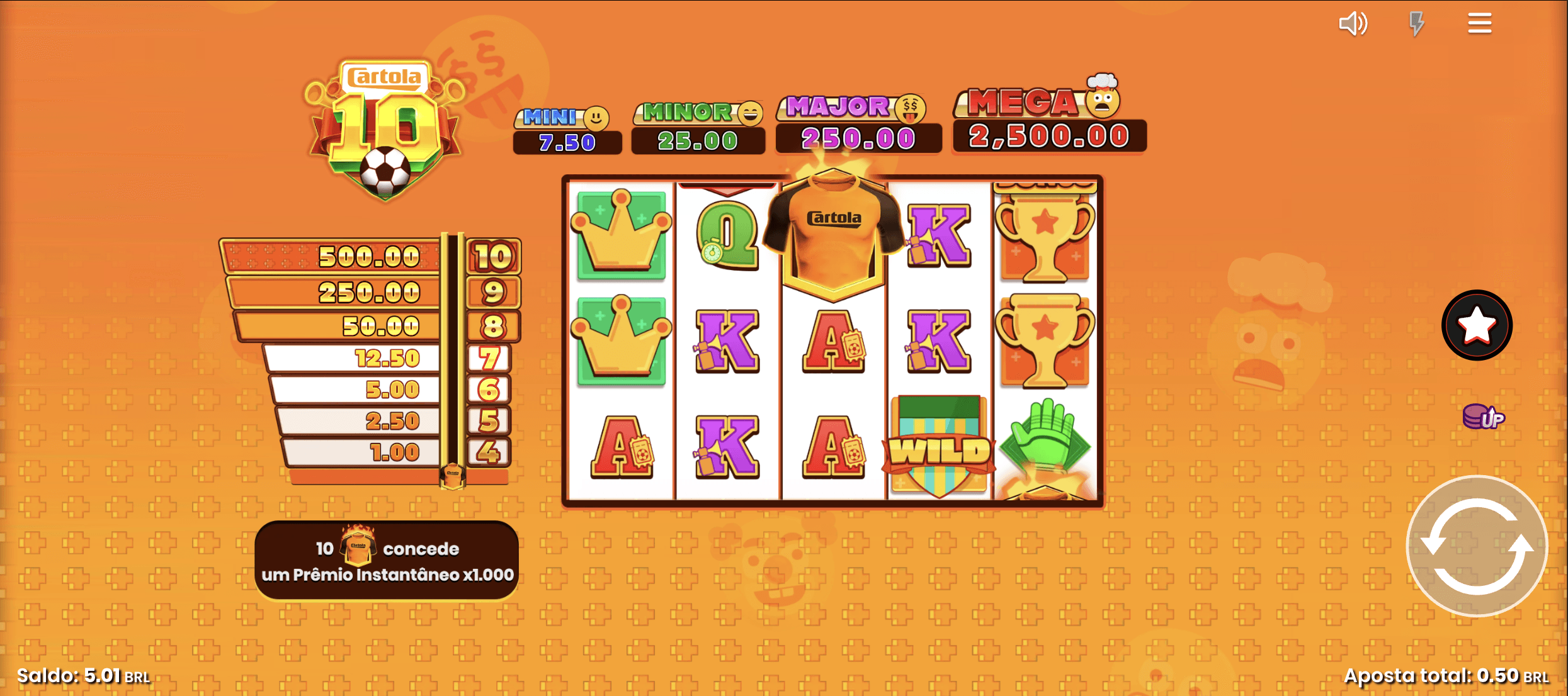 A imagem mostra o print do jogo Cartola 10, slot da BetMGM