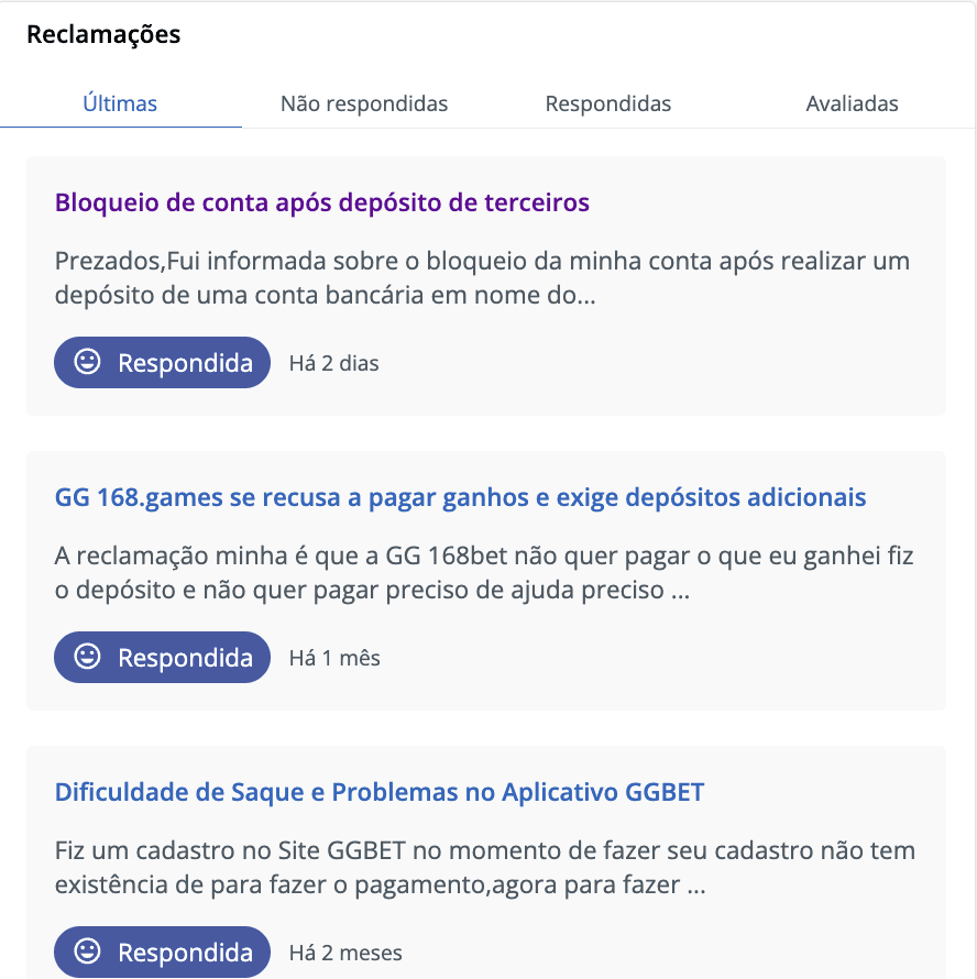 Página da GG.Bet no Reclame Aqui.
