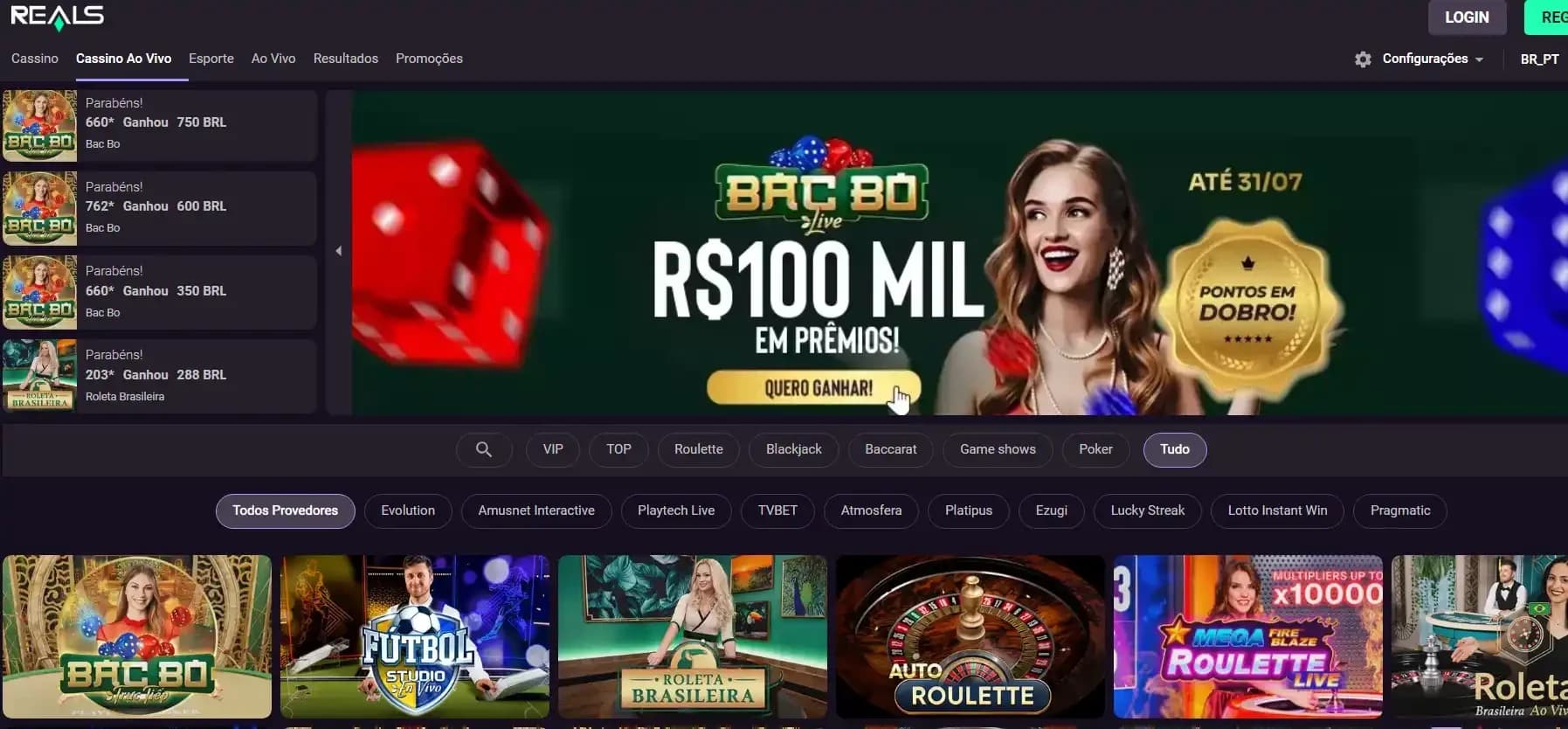 cassino ao vivo da realsbet