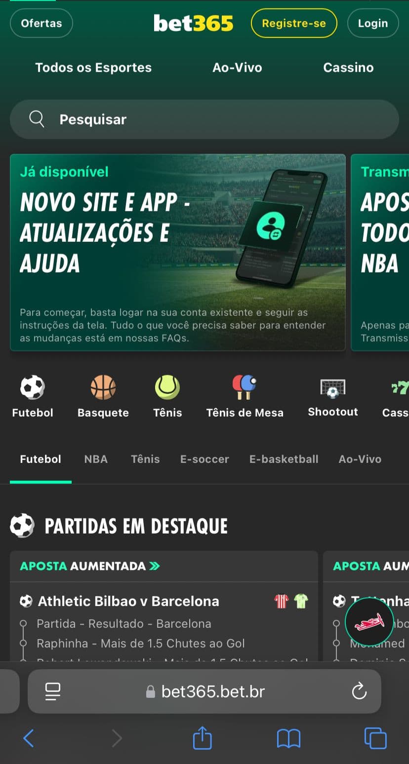 Página inicial da Bet365.