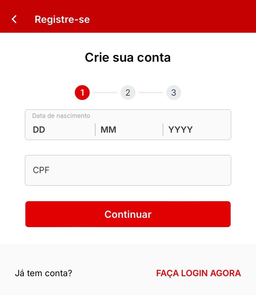 Tela de cadastro Superbet em mobile
