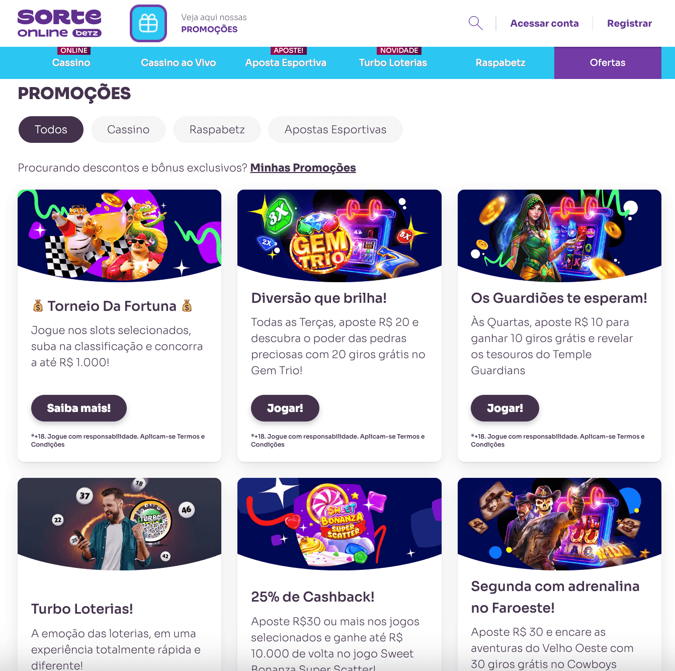 Página de bônus Sorte Online Betz