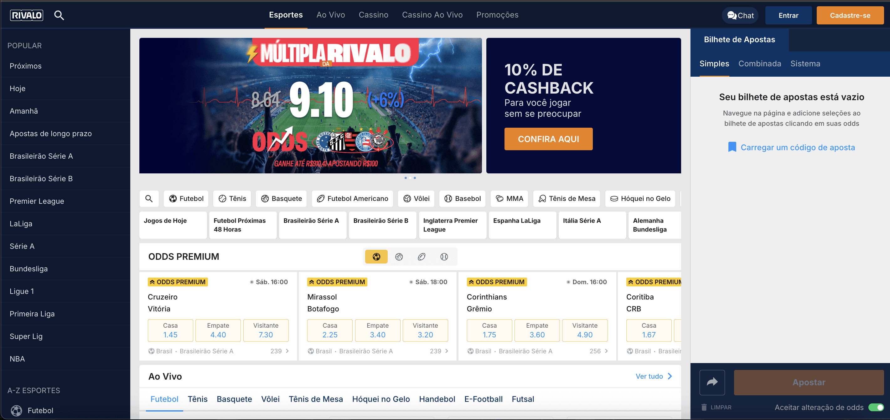 Página inicial da Rivalo Bet