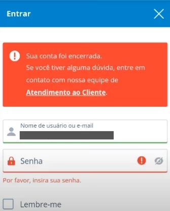 tela de notificação indicado "sua conta foi encerrada" na sportingbet