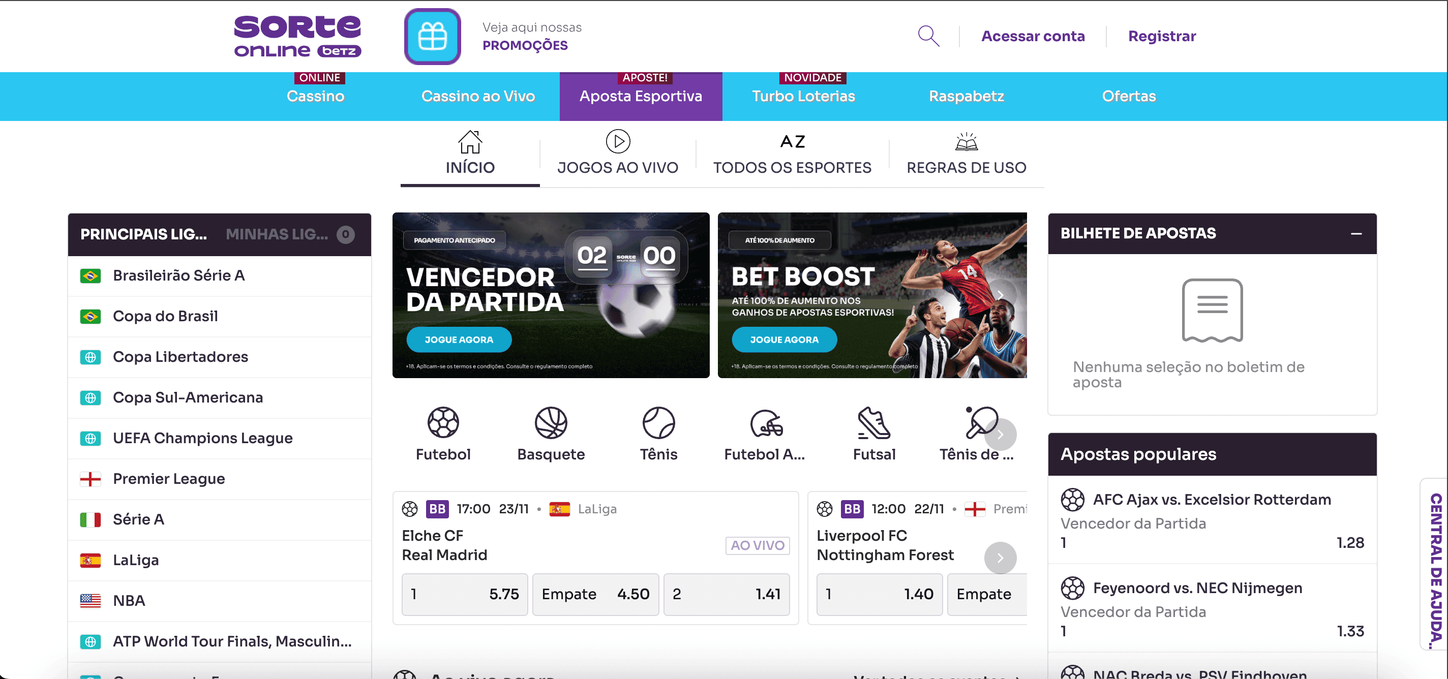 Página inicial da Sorte Online Betz