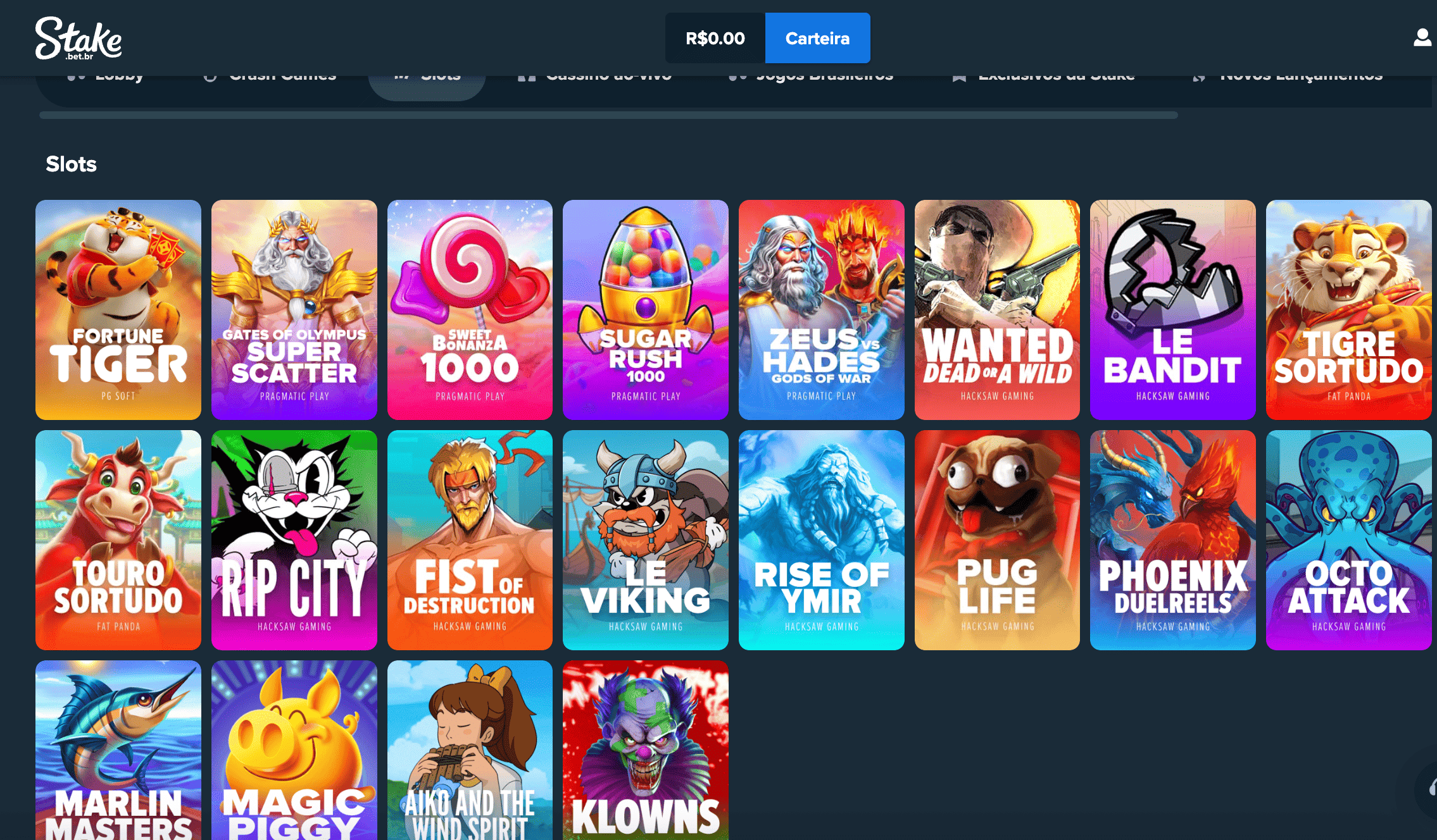 Slots disponíveis na Stake