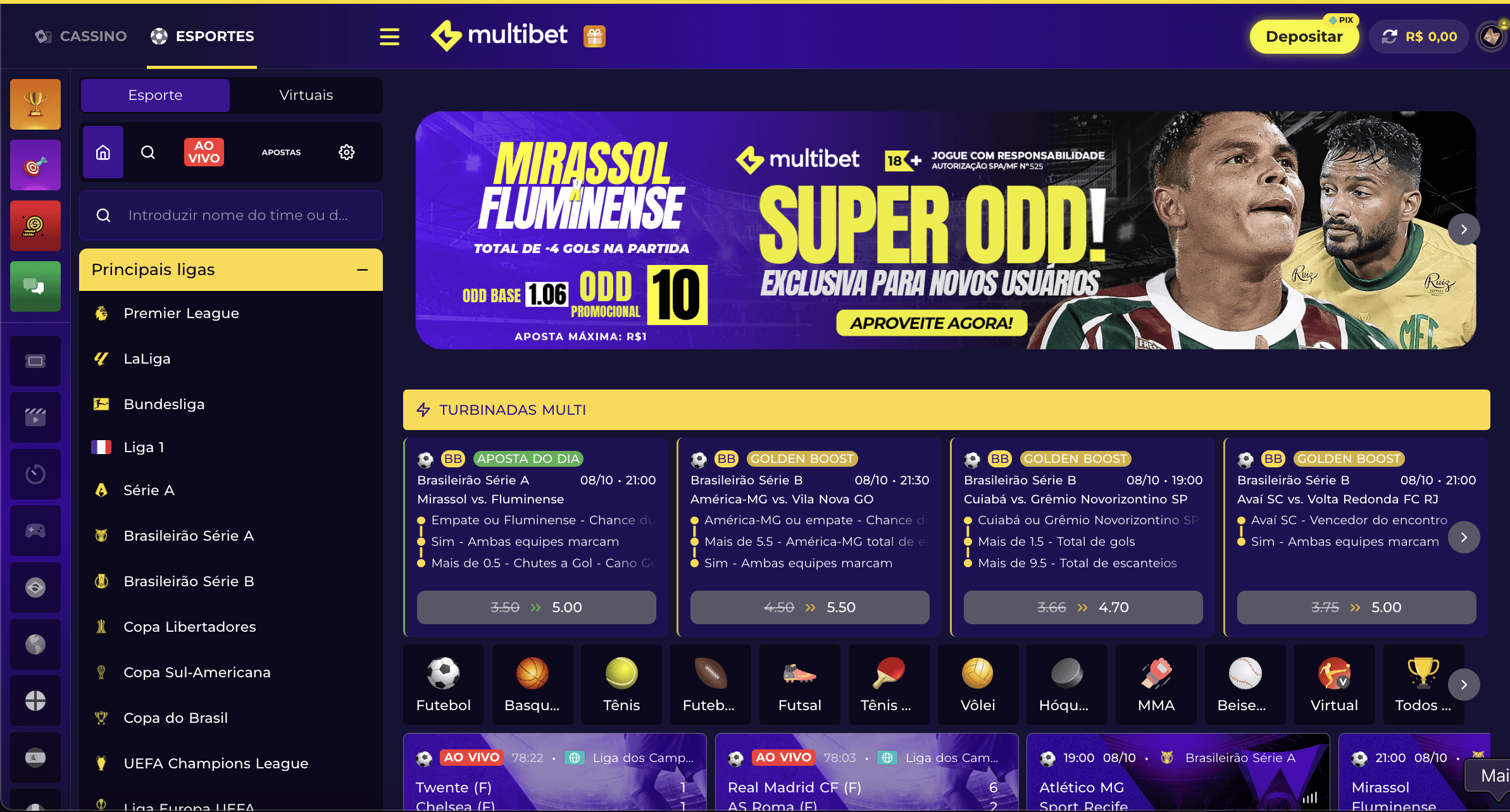 Página inicial da Multibet