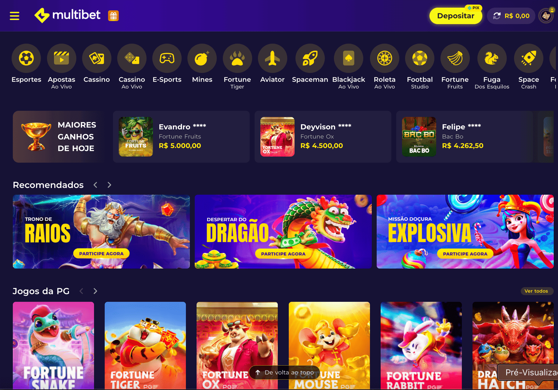 Página de cassino Multibet, com mais de 1.700 games