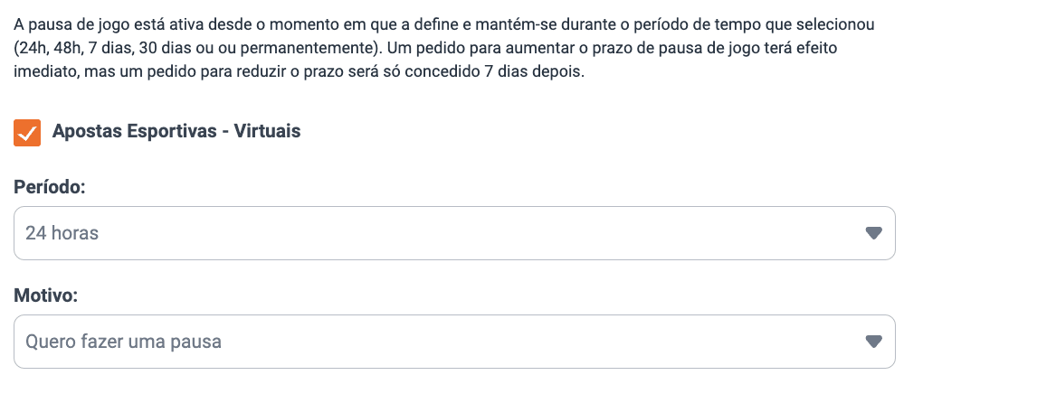 ferramenta de período de pausa da Betano