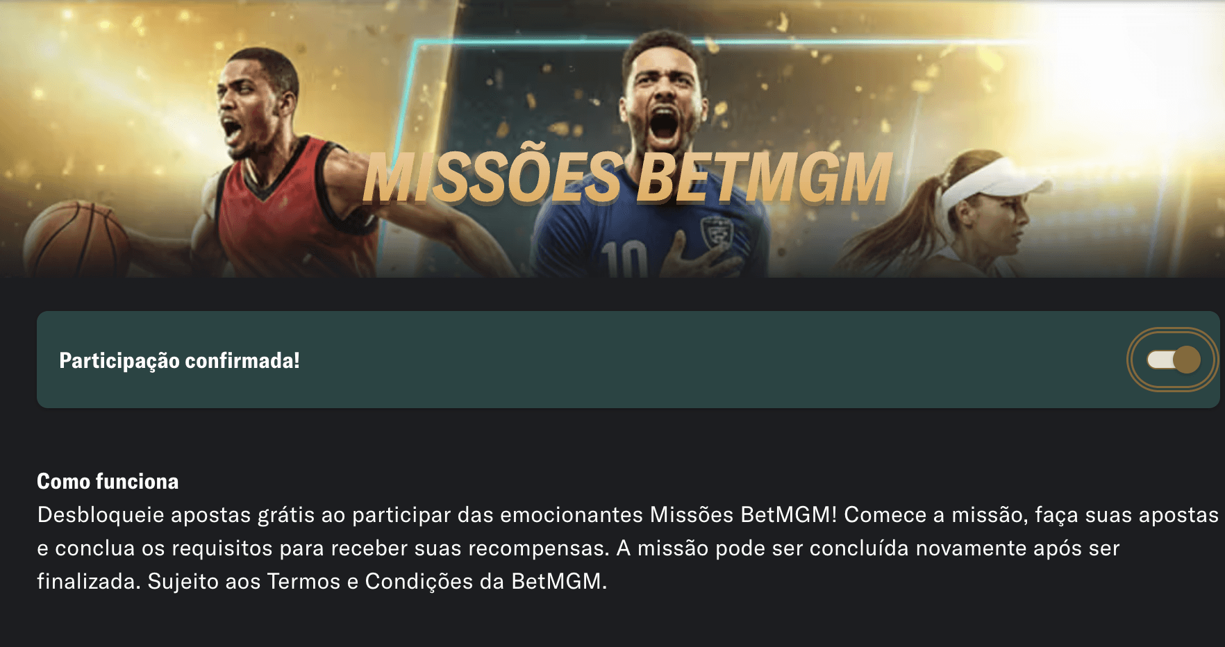 Página de missões BetMGM