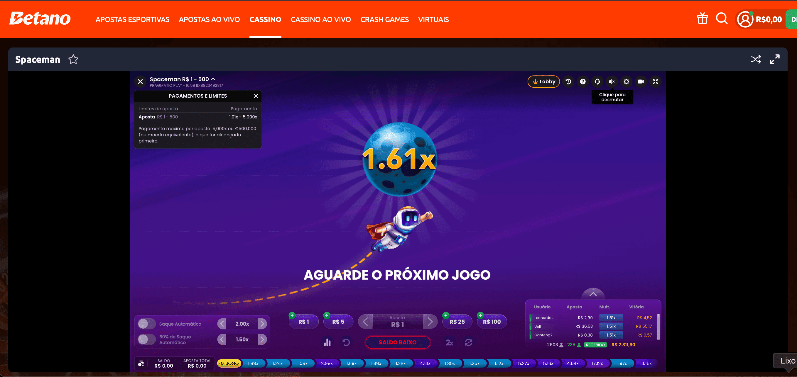 Spaceman na Betano