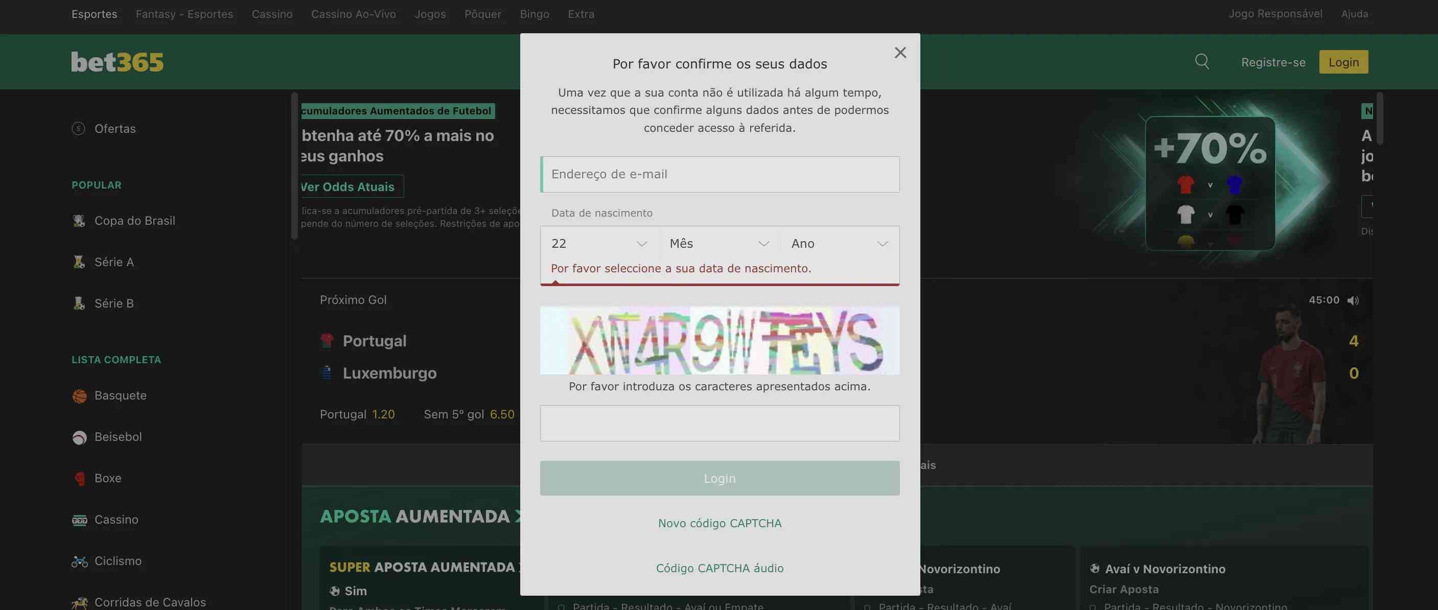 verificacao de identidade conta inativa na bet365