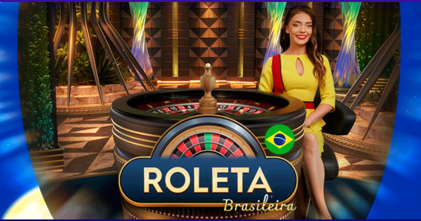 mulher sentada ao lado do jogo roleta com título roleta brasileira